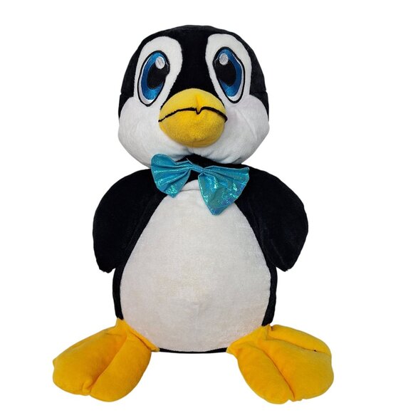 Nanco Black White Large Penguin Blue Metallic Bow Plush Stuffed Animal 14" - Picture 1 of 7